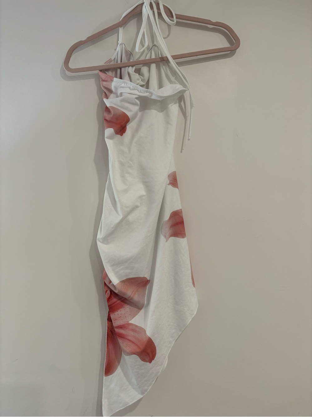 SHEIN White Asymmetrical Slip Dress with Pink Floral Print - Picture 4 of 4